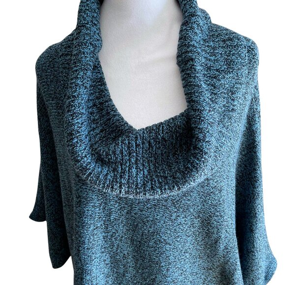 NWT STUDIO WORKS WOMAN 2X Blue / Teal Knit Poncho Sweater Cowl Neck Ruffle Hem - Picture 3 of 10